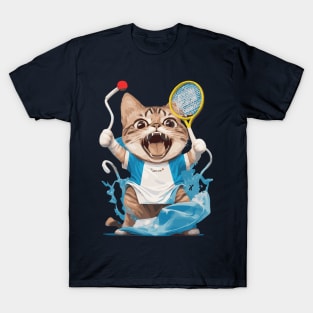 Funny angry cat playing tennis T-Shirt